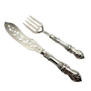 Antique John Gilbert England Silver Fish Fork & Knife Serving Set #14161